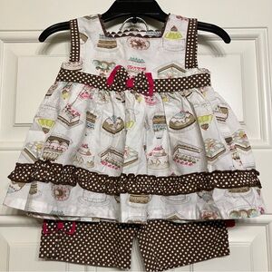 Wonderkids Dessert Cake Print 2 Piece Sleeveless Top & Shorts Set Size 18 Months
